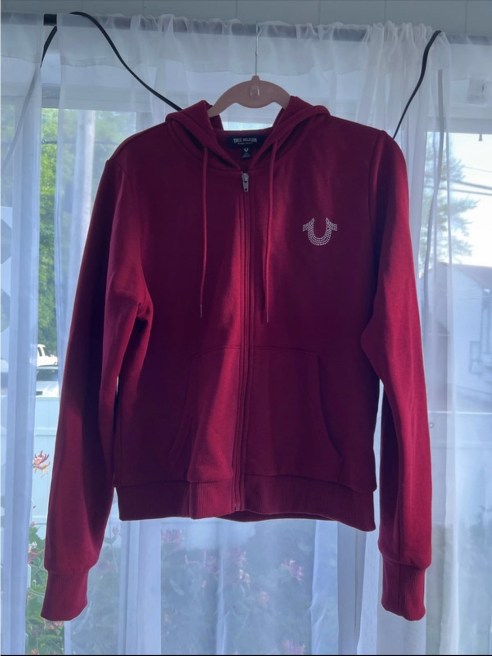 True Religion Red Full-Zip Hoodie with Horseshoe Tag